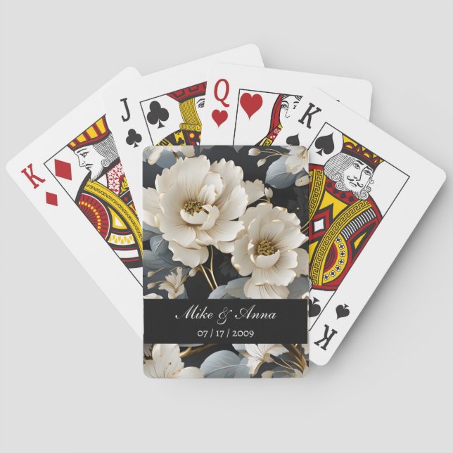 Jeu De Cartes Personnalisé Elégant Blanc Floral Cartes de Jouage (dos)