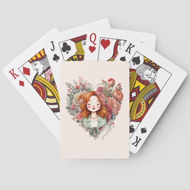 Jeu De Cartes Personnalisé Floral Jolie Dame (dos)