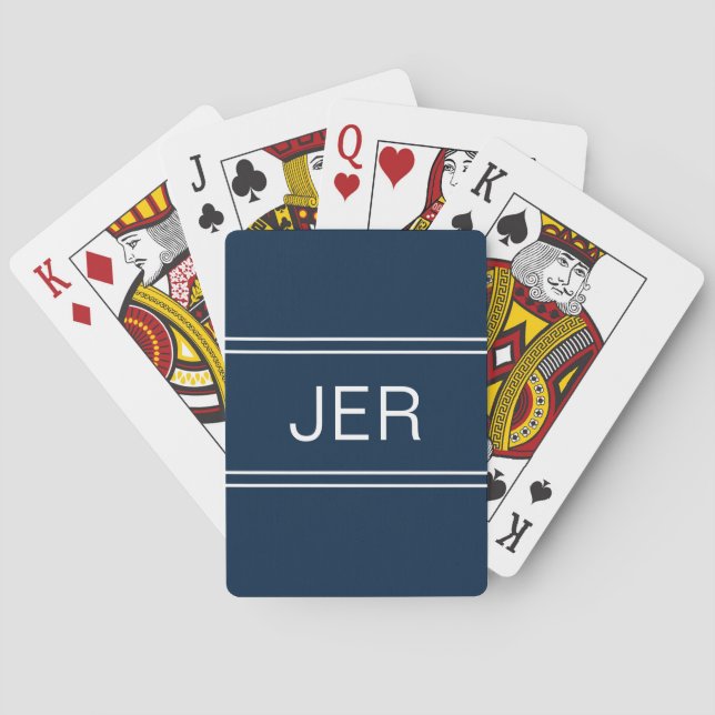 Jeu De Cartes Personnalisé Moderne Simple Monogramme Initial Blu (dos)