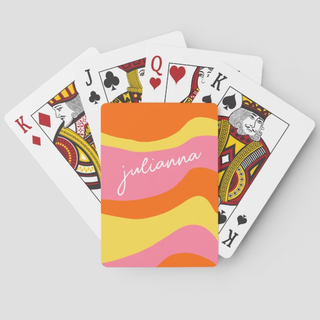 Jeu De Cartes Personnalisé Retro les années 70 Super rose orange (dos)