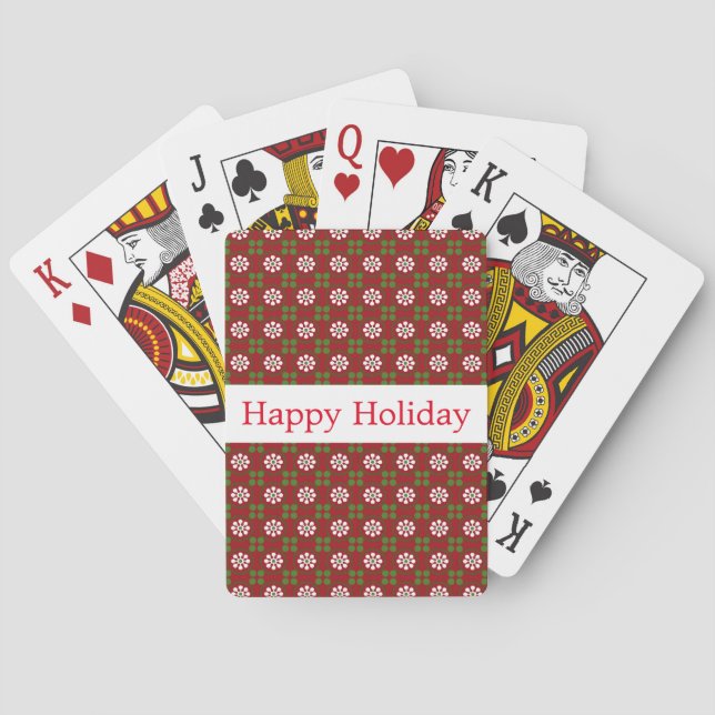 Jeu De Cartes Personnalisé Rouge Vert Floral Joyeux Vacances (dos)