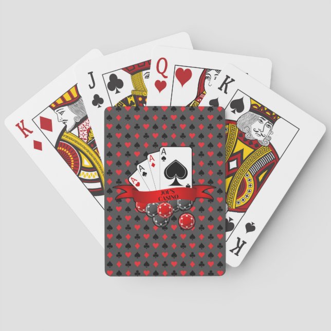 Jeu De Cartes Personnaliser 4 Aces Rouge noir costume sur gris (dos)