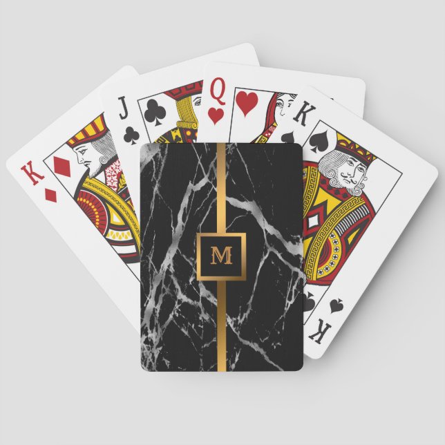 Jeu De Cartes Personnaliser de luxe en marbre noir argent (dos)