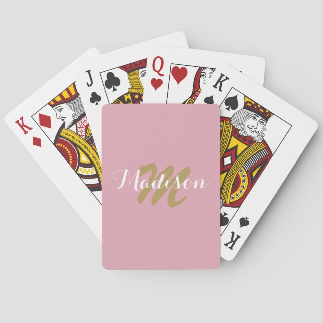 Jeu De Cartes Personnaliser Pink Gold Monogramme Girly Jouer des (dos)