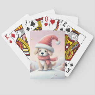 Jeu De Cartes Petit chiot de Noël en chapeau santa