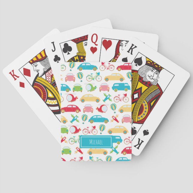 Jeu De Cartes Petit Motif de véhicule avec prénom (dos)