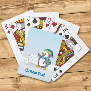 Jeu De Cartes Petit pingouin avec boules de neige agitant la car