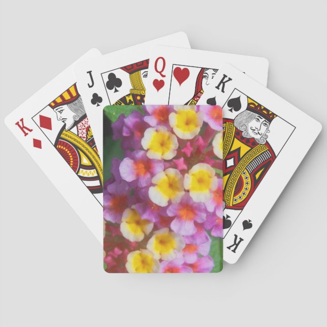 Jeu De Cartes Petites fleurs tropicales roses et violettes jaune (dos)