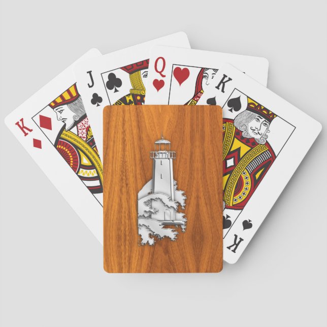 Jeu De Cartes Phare d'argent sur le style bois de teck (dos)