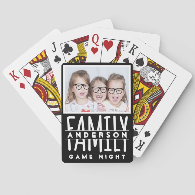 Jeu De Cartes Photo de famille | Personnalisé Nom moderne Black  (dos)