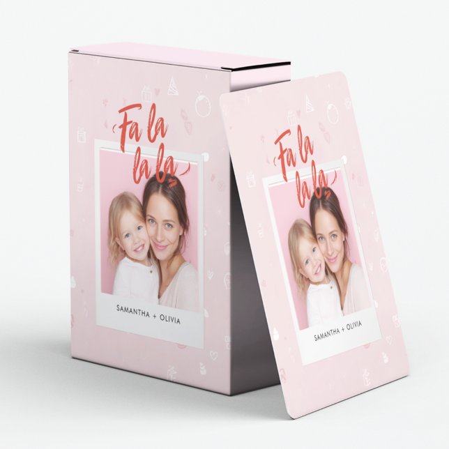 Jeu De Cartes Photo de Noël personnalisée Fa La La Pink (Créateur téléchargé)