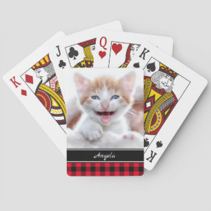 Jeu De Cartes Photo personnalisé à carreaux buffalo noir et roug