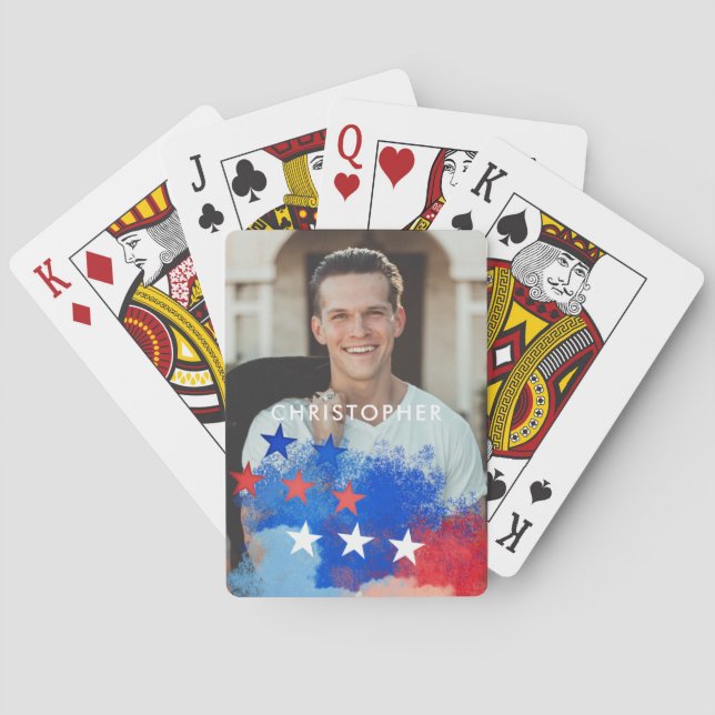 Jeu De Cartes Photo personnalisée avec drapeau américain (dos)