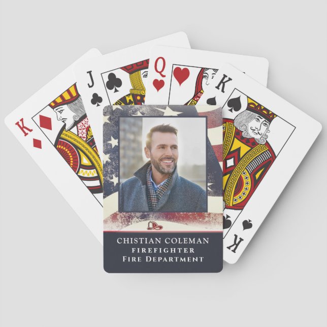 Jeu De Cartes Photo personnalisée de l'Américain Flag Fire Fight (dos)