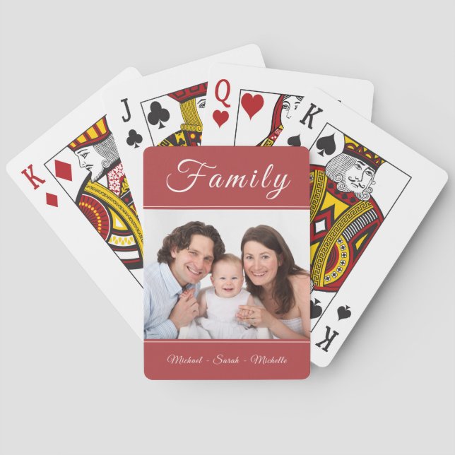 Jeu De Cartes Photo personnalisée Votre nom Red Playing Cards (dos)