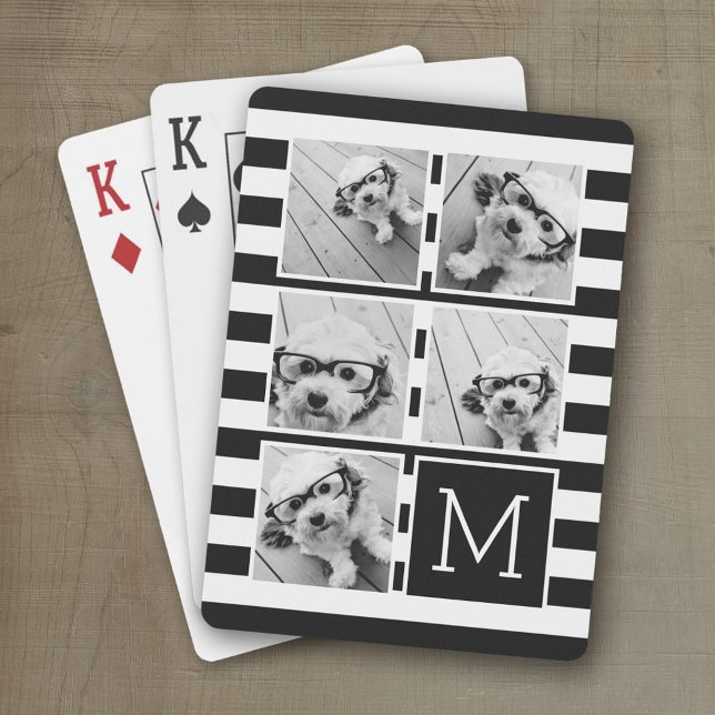 Jeu De Cartes Photographie noir blanc rayé Collage personnalisé  (Personalized playing cards with photos and custom text)