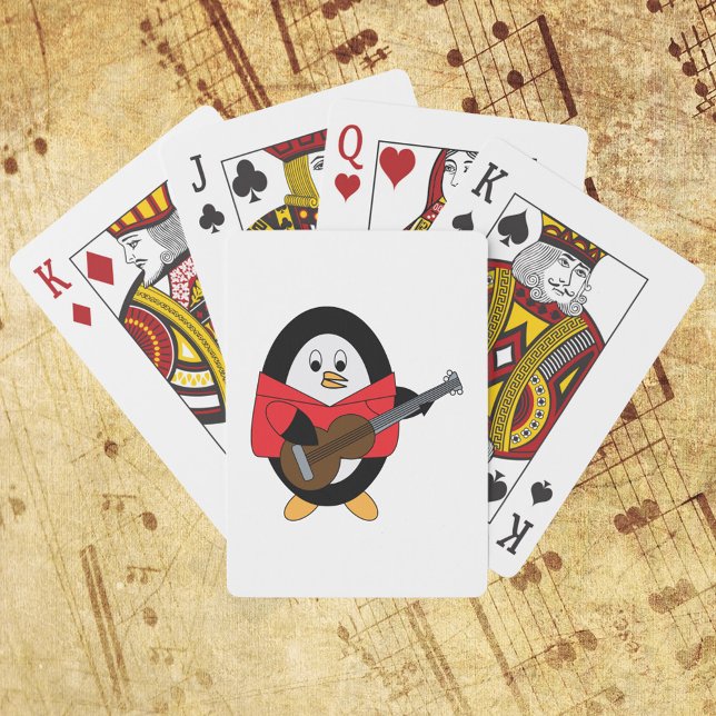 Jeu De Cartes Pingouin jouant de la musique de guitare (A deck of playing cards with a penguin playing the guitar.)