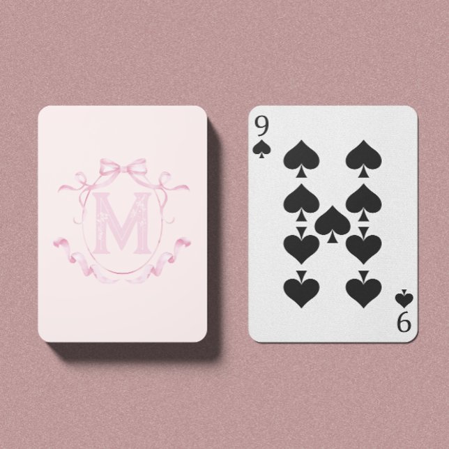 Jeu De Cartes Pink Coquette Bow Monogramme Cartes de jeu personn (Créateur téléchargé)