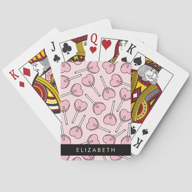 Jeu De Cartes Pink Lollipops, Heart Lollipops, Lolly, Your Name (dos)