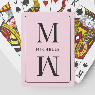 Jeu De Cartes Pink Monogrammed Simple Initiale Nom Moderne Fille