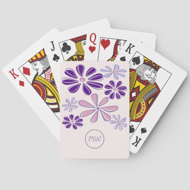 Jeu De Cartes Pink Periwinkle Indigo Doodle Fleur Vos Initiales (dos)