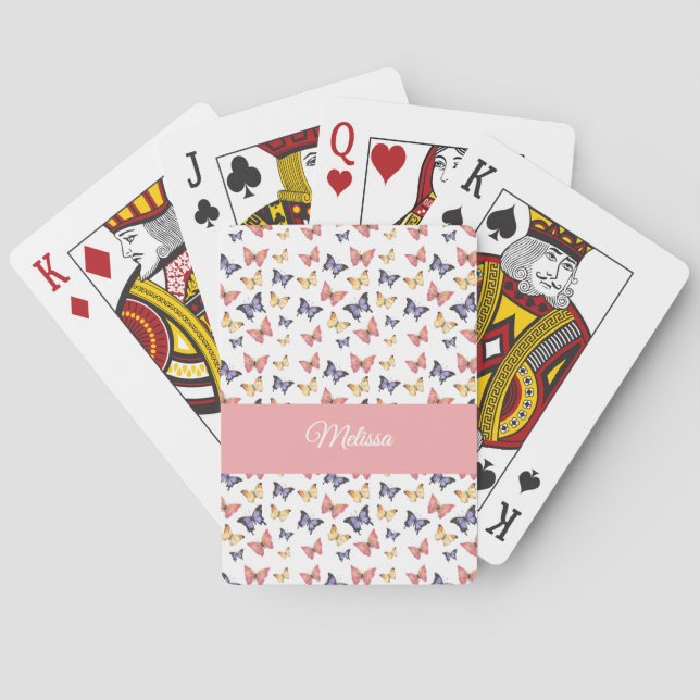 Jeu De Cartes Pink Purple Butterflies Monogram Name (dos)