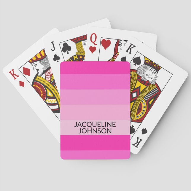 Jeu De Cartes Pink Stripes Modern & Feminum Nom du monogramme (dos)