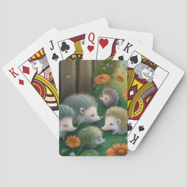Jeu De Cartes Pique-nique de famille de hérisson dans le jardin (dos)