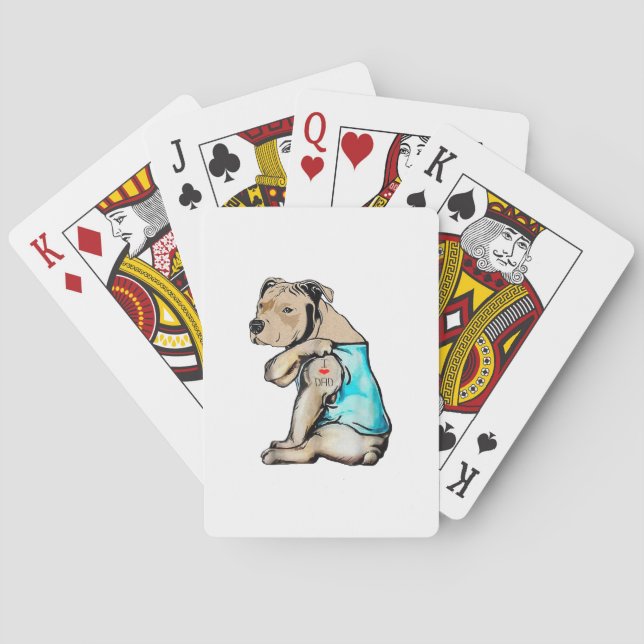 Jeu De Cartes Pitbull Chien I Love Papa Tattoo drôle Famille (dos)