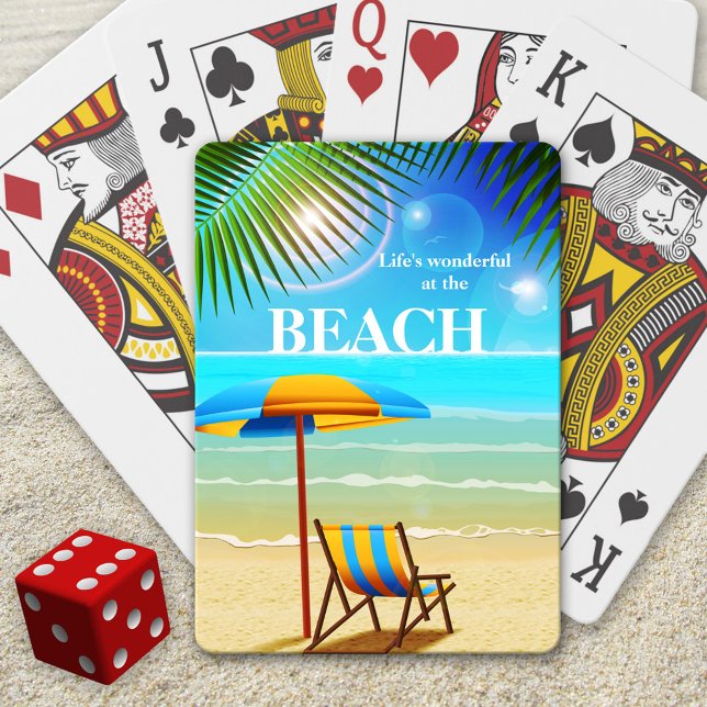 Jeu De Cartes Plage ensoleillée Plage Été Plaisir Jeux Cartes De (Deck of playing cards featuring a colorful illustration of a relaxing beach scene)