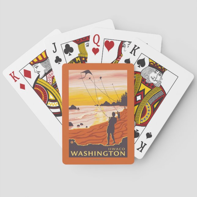 Jeu De Cartes Plage et cerfs-volants - Ilwaco, Washington (dos)