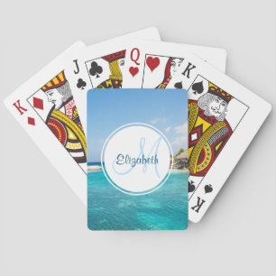Jeu De Cartes Plage tropicale pittoresque avec Monogramme de hut
