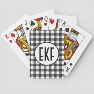 Jeu De Cartes Plaid noir et blanc personnalisé avec monogramme