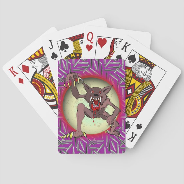Jeu De Cartes Pleine lune Brown Werewolf Fierce Purple Halloween (dos)