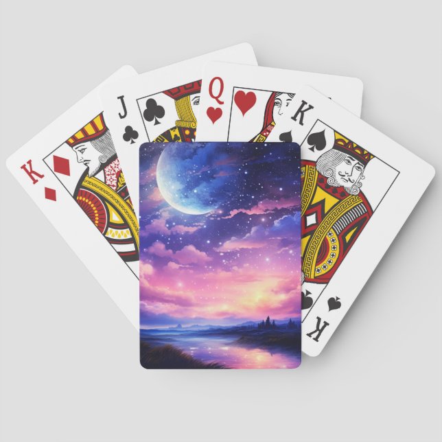 Jeu De Cartes Pleine lune Céleste Étoiles Nuages Mystique Violet (dos)