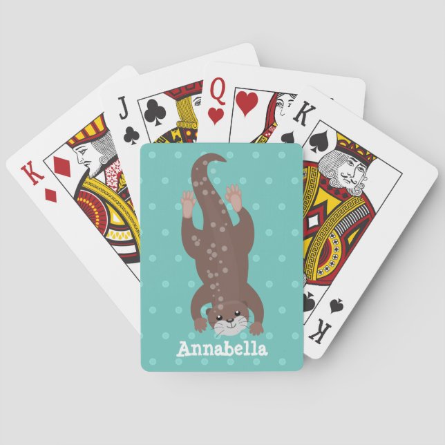 Jeu De Cartes Plongée de loutre mignonne sur dessin animé turquo (dos)