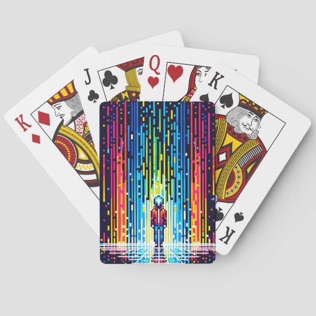 Jeu De Cartes Pluie numérique Cyberpunk Pixel Art Futuriste (dos)