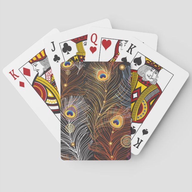 Jeu De Cartes Plumes de paon doré : motif foncé. (dos)