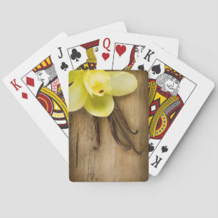 Jeu De Cartes Pods de vanille et fleurs sur Arrière - plan en bo