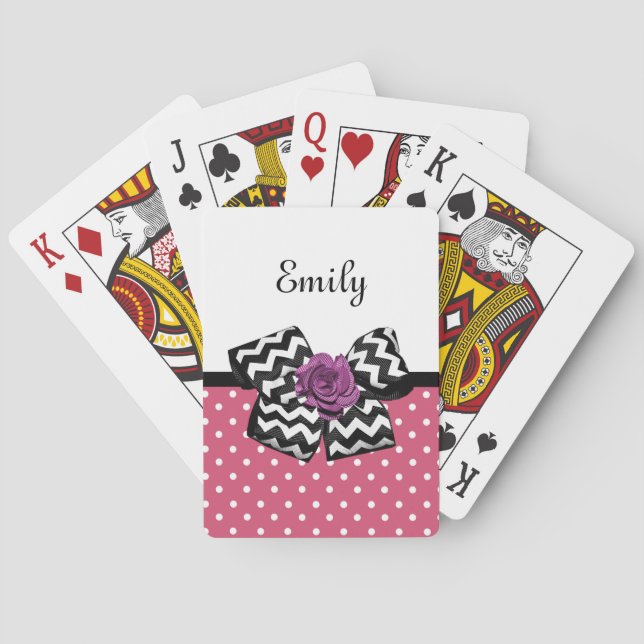 Jeu De Cartes Points roses mignons Rose pourpre Chevron Bow et n (dos)