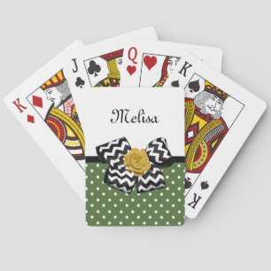 Jeu De Cartes Points verts mignons Rose jaune Chevron Bow et nom