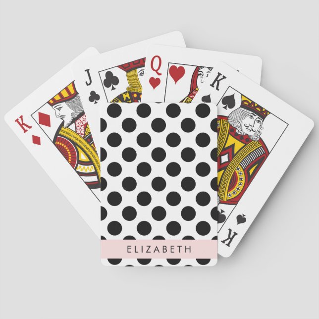 Jeu De Cartes Pois noirs et blancs, pointillés, Votre nom (dos)