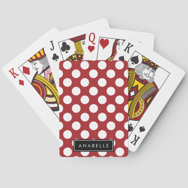 Jeu De Cartes Pois Rouges, Motif Polka Dot, Votre Nom (dos)