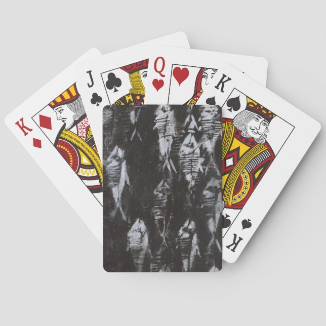 Jeu De Cartes Poisson blanc fossile sur Arrière - plan noir (dos)