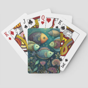 Jeu De Cartes Poissons colorés fantaisistes sous la lune et les