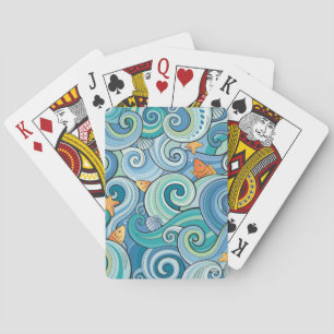 Jeu De Cartes Poissons parmi le motif de vagues