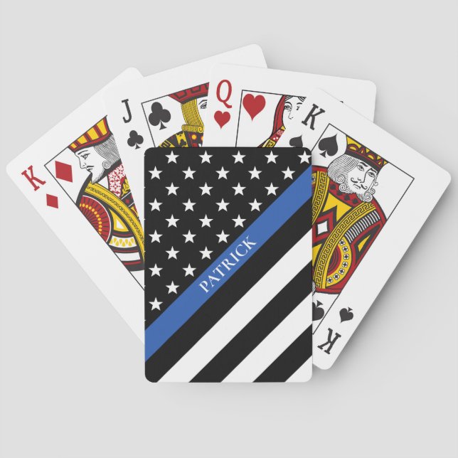Jeu De Cartes Police Mince Blue Line Nom du monogramme du drapea (dos)