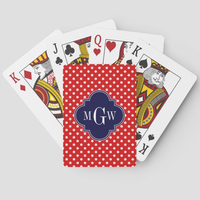 Jeu De Cartes Polka blanc rouge Point Marine Quatrefoin 3 Monogr (dos)