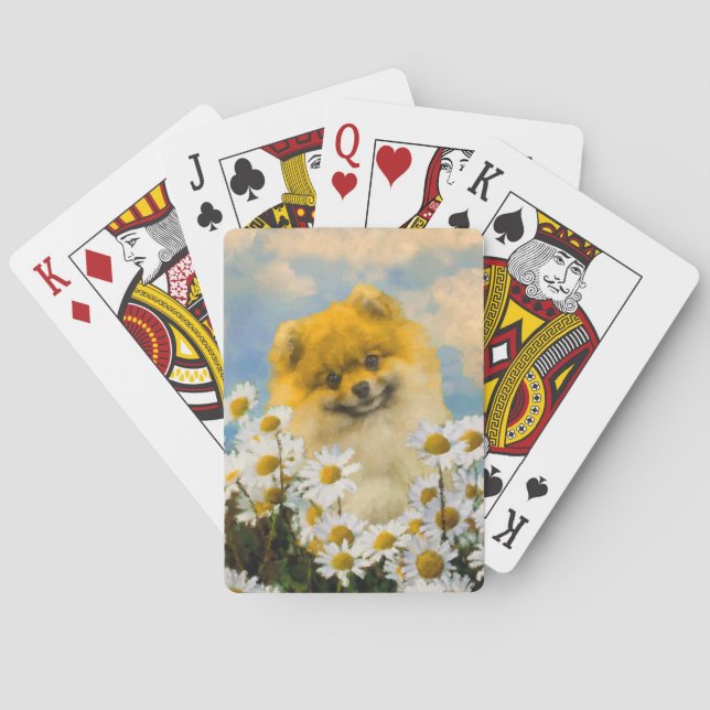 Jeu De Cartes Poméranien dans Daisies Peinture - Art Chien origi (dos)