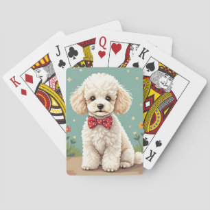 Jeu De Cartes Poodle blanc adorable avec noeud papillon